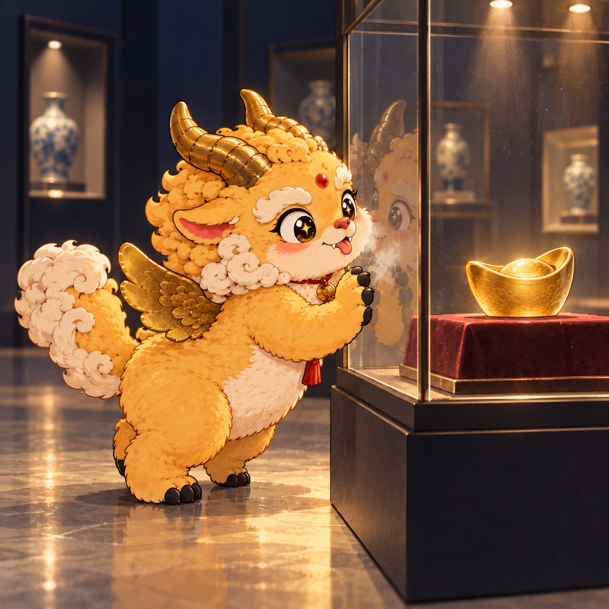 Pixiu admiring gold